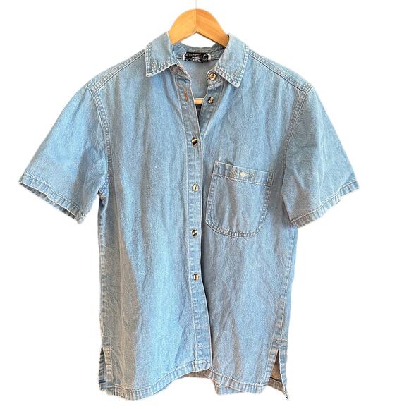 VINTAGE | Blue Boxy Denim Short Sleeve Western Shirt | Size Small - Picture 1 of 7